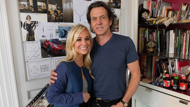 Miele with Stephen Webster in 2014, in the designer’s London studio. Photo courtesy of Gem Gossip