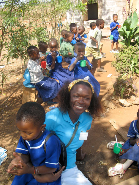 Alethe Fatherley took a three-week leave from her job with Lazare Kaplan International to teach Kindergarteners at Kilimahewa school in Moshi Town, Tanzania. 