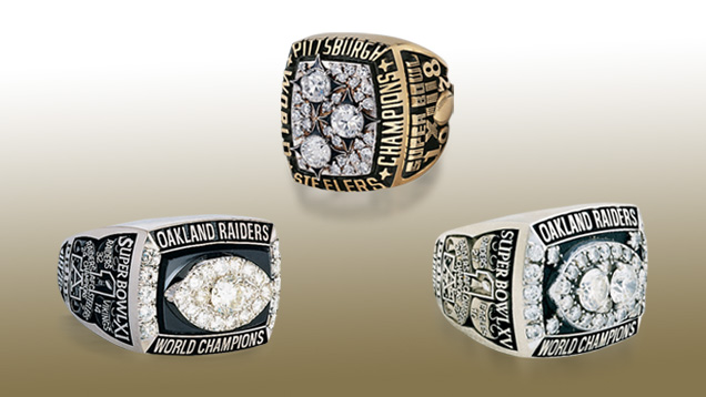 Oakland Raiders and Pittsburgh Steelers Superbowl Rings