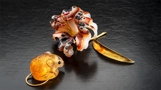 Gerd Dreher agate lily and Patrick Dreher citrine mouse