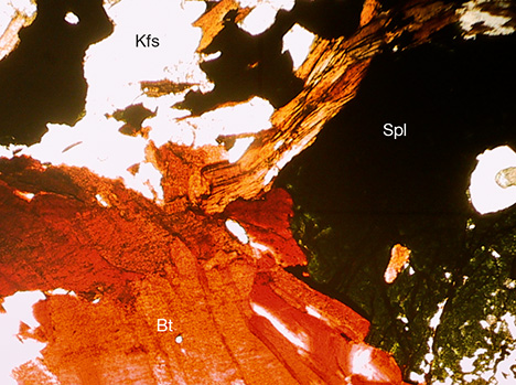 Spinel, biotite, and K-feldspar in corundum sample