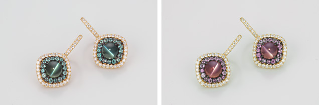 Earrings featuring cat’s-eye Brazilian alexandrites