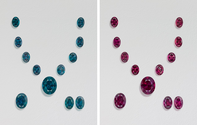 Suite of fine Brazilian alexandrite showing exceptional color change