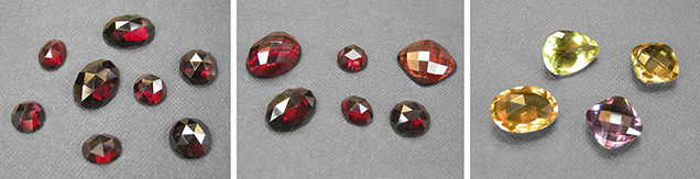 Rose cuts of garnet and quartz