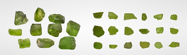 The Pyaung-Gaung peridot rough samples from the study
