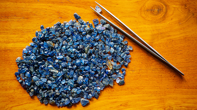 Parcel of sapphire rough examined at a dealer’s office in Mogok