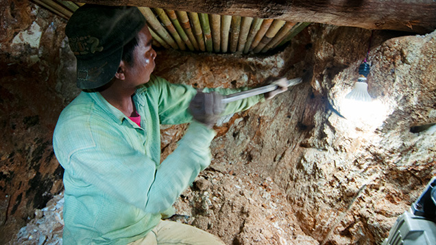 Extraction of sapphire from host rock in Mogok