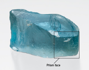 Figure 5. Example of a waterworn topaz with terminations and prism faces with narrow grooves and etchings in a 188 ct specimen. Photo by Emily Lane; courtesy of Diane Eames.