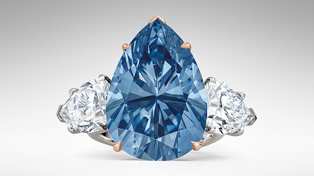 Figure 2. Selling for $44 million, the 17.61 ct Internally Flawless &ldquo;Bleu Royal&rdquo; became the most expensive auction jewel of 2023. Courtesy of Christie&rsquo;s Images Ltd. 2023.