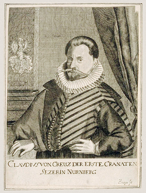 Figure 2. Portrait of gem cutter Claudius vom Creutz, designated as the first garnet setter in the city of Nuremberg. Copper engraving by Johann Paul Zieger, Nuremberg, seventeenth century. Courtesy of the Germanic National Museum in Nuremberg (signature MP 5071, Kapsel-Nr. 72).