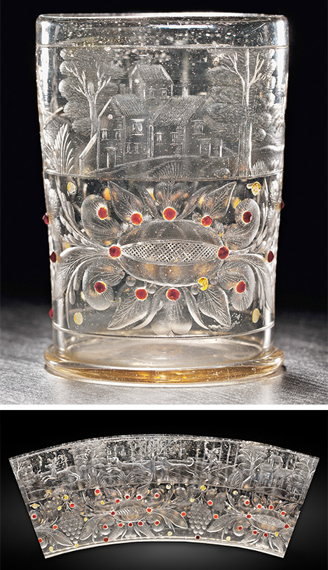 Figure 9. Beaker from the collection of the Passau Glass Museum, decorated with red Bohemian garnets. Inventory no. Hö 67867, height 9.8 cm. Photos courtesy of P. Höltl, Passau Glass Museum.