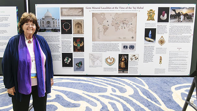 Figure 3. Dona Dirlam’s poster presentation on the wealth of gem and ornamental materials associated with the Taj Mahal. Photo by Emily Lane.