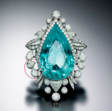 Figure 15. AI tools that can generate photorealistic images from text prompts are becoming more widely used to rapidly iterate jewelry designs. While designers can benefit from these tools’ capabilities, they must be aware of their flaws. This image output includes irregularly shaped gems and “floating” bezels.