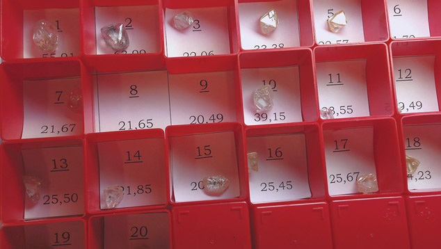 Array of large rough diamonds