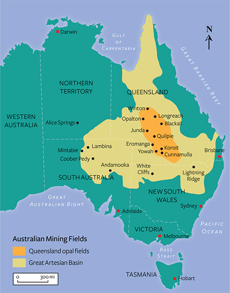 クイーンズランド州のオパールフィールドの地図