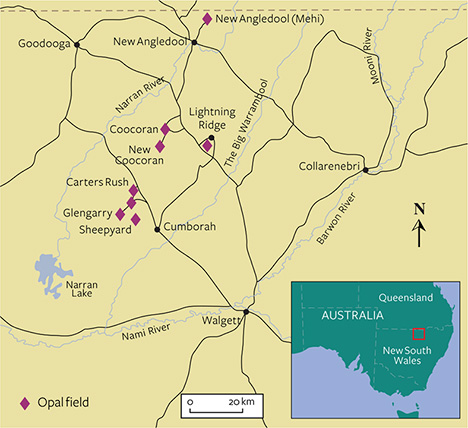 Map of Lightning Ridge opal region