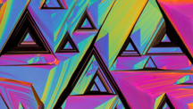 Abstract art with a fluorescent rainbow and dark brown triangle patterns