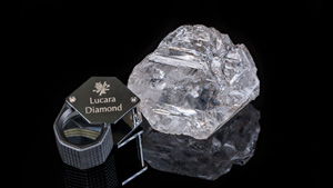 The 1,111 ct rough found by Lucara Mining in the Kerowe Mine in Botswana is only the second time in history that a diamond weighing more than 1,000 carats has been found. The company plans to auction the diamond next year. Photo courtesy Lucara Diamond
