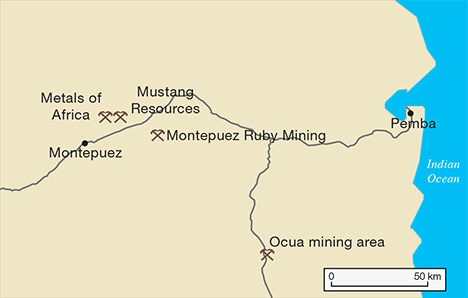 Map of northern Mozambique mining operations.