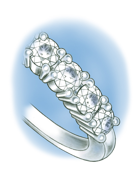 Learn how to evaluate the quality of a platinum ruthenium ring with diamonds in the shank that was sized down using a torch with these helpful illustrations and instructional video
