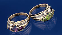 “healing sisters” rings featuring amethyst and peridot.